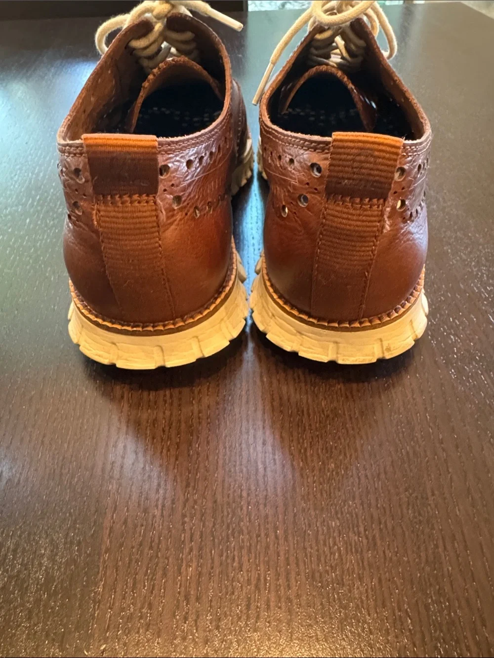 Cole Haan Brown Leather Wingtip Oxfords with White Laces